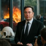 Elon Musk speaking at a press conference.
