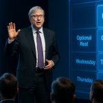 Bill Gates presents future work schedule on holographic chart