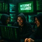 A surreal depiction of a dancing cat surrounded by computer code.