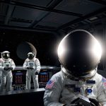 NASA control room with an astronaut texting