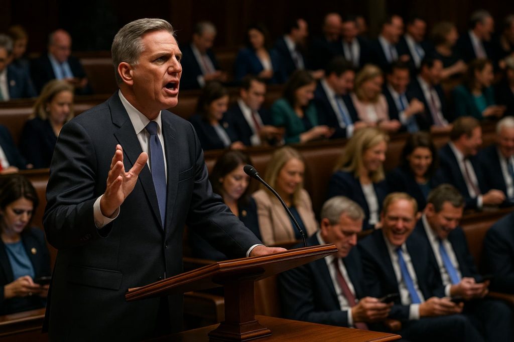 A person holding an imaginary gavel in a living room