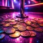 Chuck E. Cheese tokens on a stripper stage