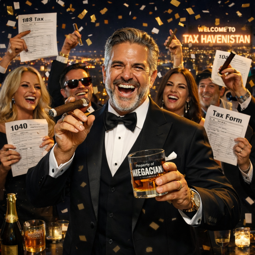Billionaire Reginald F. Cashman celebrating in Tax Havenistan