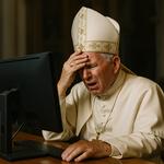 Pope Francis looking at computer screen