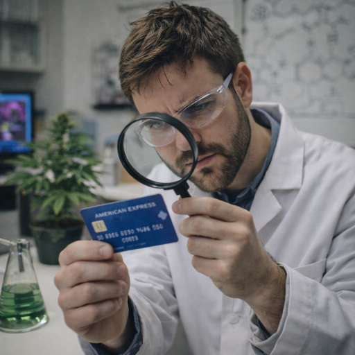 Researcher examining a marijuana plant under a microscope.