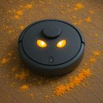 A defiant Roomba with a protest sign